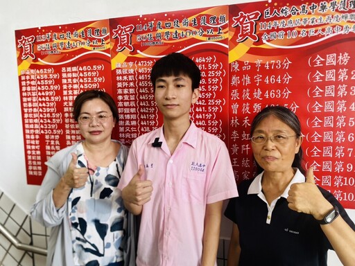 巨人高中再創高峰 統測衛護類前十佔九席 榜首勇奪473高分