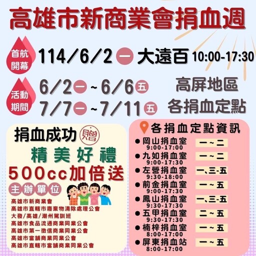 高雄市新商業會114年聯合捐血活動 號召民眾加入捐血救人行列