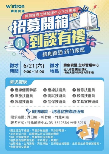 緯創資通提供近千工作機會 現場徵才面試合格即錄取