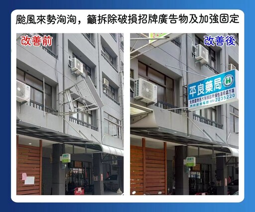 楊柳颱風來襲嘉市府籲拆破損招牌並加強固定 三處水防道路周邊停車格禁停