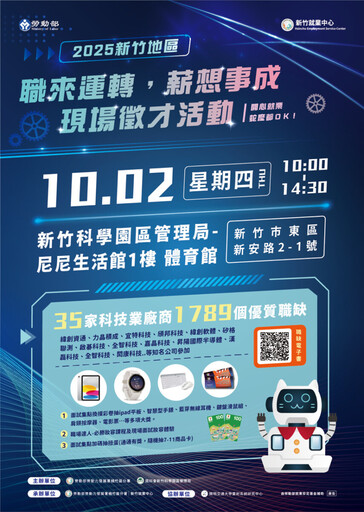 新竹科技10/2徵才-職來運轉 完成面試加碼抽iPad、智慧錶