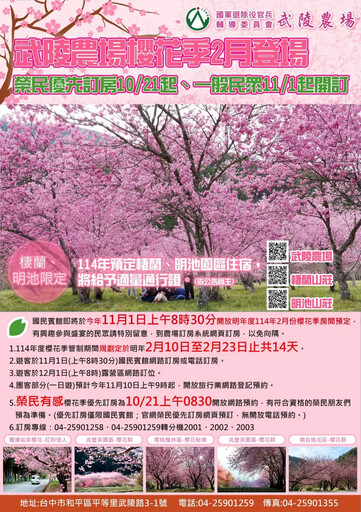 明年櫻花季日期出爐 3時段搶武陵農場住宿