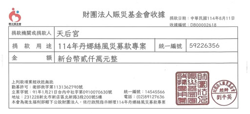 媽祖慈悲!鹿港天后宮捐2千萬 助颱風災民