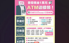 普發1萬今開放ATM領現 22.7萬人已完成