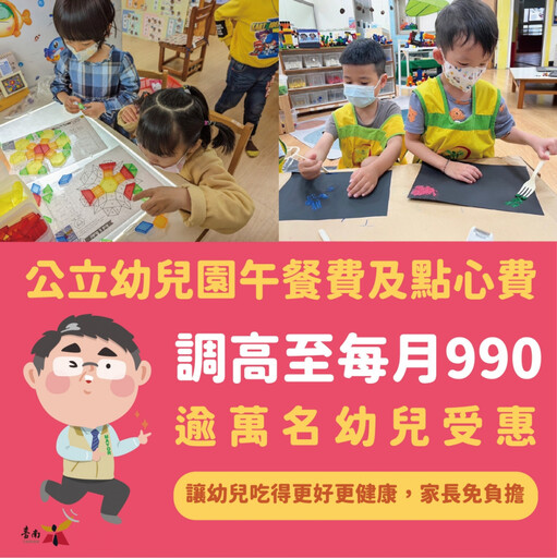 南市調增公幼午餐及點心費基準 每位幼兒每天餐點費調高18元