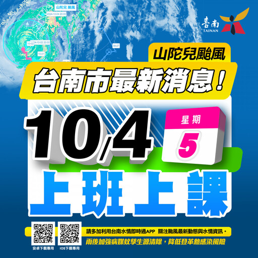 結束颱風假 南市府宣布10/4上班、上課