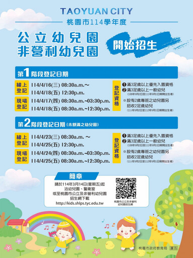 桃市114學年度公立及非營利幼兒園招生簡章公告 4/16報名開跑