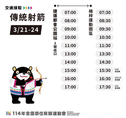 114年全國原住民族運動會 高市提供15線免費接駁車