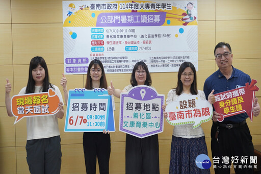 南市公部門暑期工讀125職缺 6/7辦現場報名與面試
