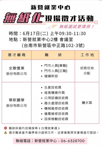 新營就業中心e化徵才 無紙面試環保又便利