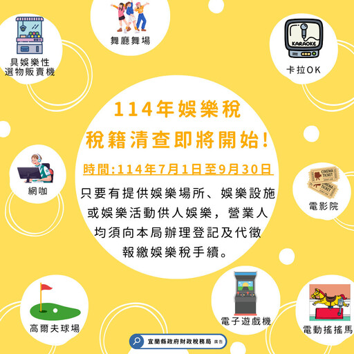 宜縣娛樂稅稅籍 114年7月至9月全面清查
