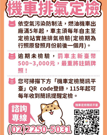 新北機車定檢通知 明年起全面E化改用簡訊