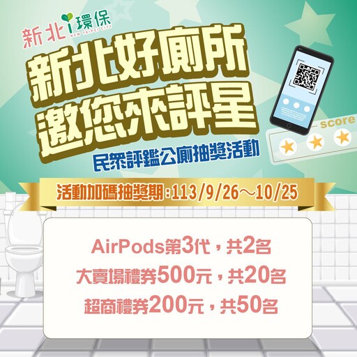 新北好廁所 評星抽好禮 AirPods第3代等你來拿