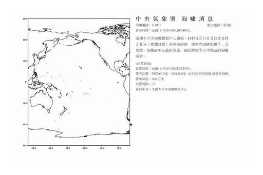 影音/南美德雷克海峽7.5強震 太平洋海嘯警報中心確認解除海嘯威脅
