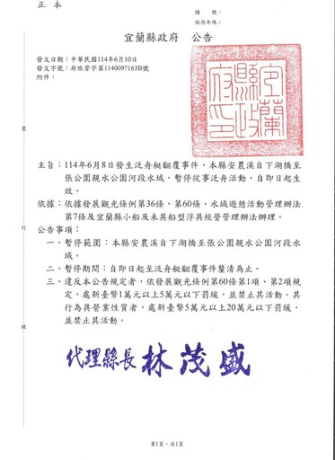 泛舟發生意外致死傷 縣府公告10日起暫停安農溪泛舟活動