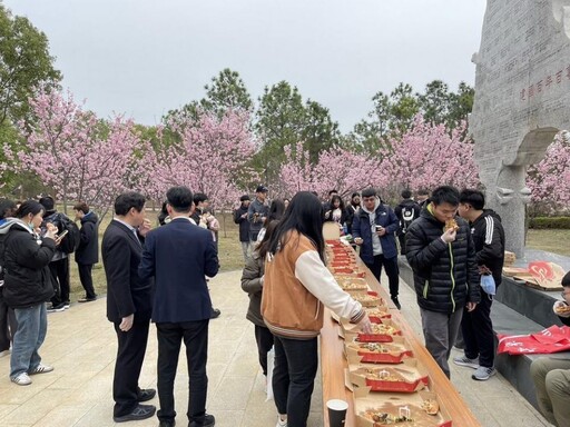 金大校園櫻花盛開 工管系師生與日本學者野餐交流