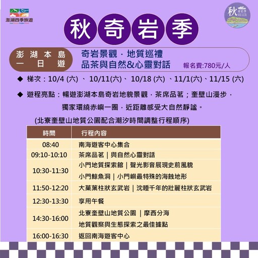 2025澎湖四季旅遊 秋奇岩季壯麗登場！玄武岩祕境經典一日遊 限量報名中