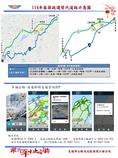 春節連假長達9天 公路局北分局轄管省道疏運措施報你知