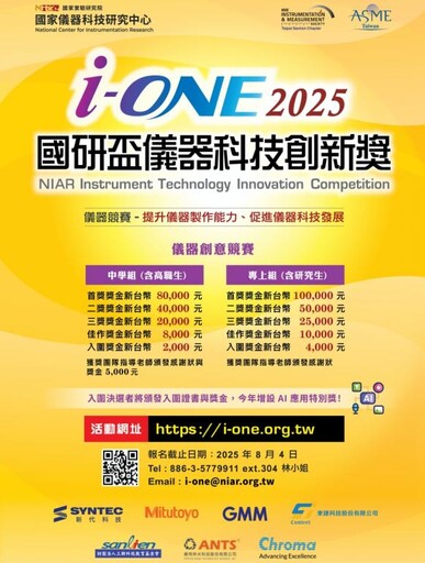 最高獎金10萬元 第17屆「國研盃i-ONE儀器科技創新獎」徵件開跑