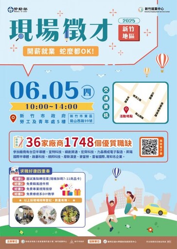 開薪就業、薪想職成 新竹業中心6/5現場徵才釋出1748優質職缺