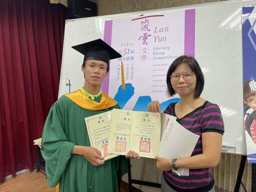 清寒不畏艱困！崑大企管所吳翰彰考取國家雙證照獲頒議長獎