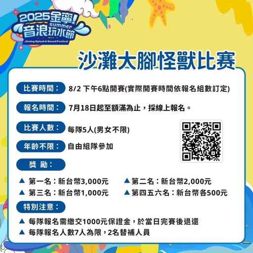 金寧音浪玩水節最嗨沙灘競技賽！總獎金近7萬 即日開放報名