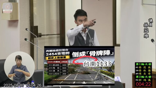 台南市議員林冠維質詢台南災後事務,力促多項經費與工程