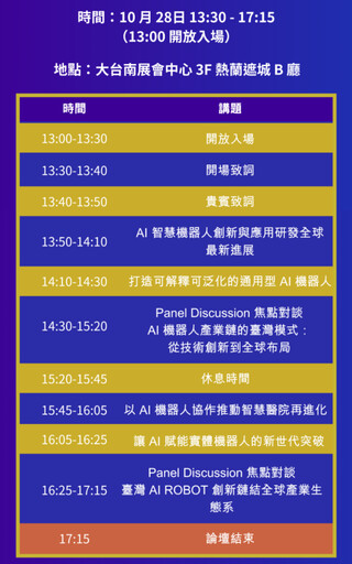 AI智慧機器人產業發展論壇10/28大臺南會展中心登場