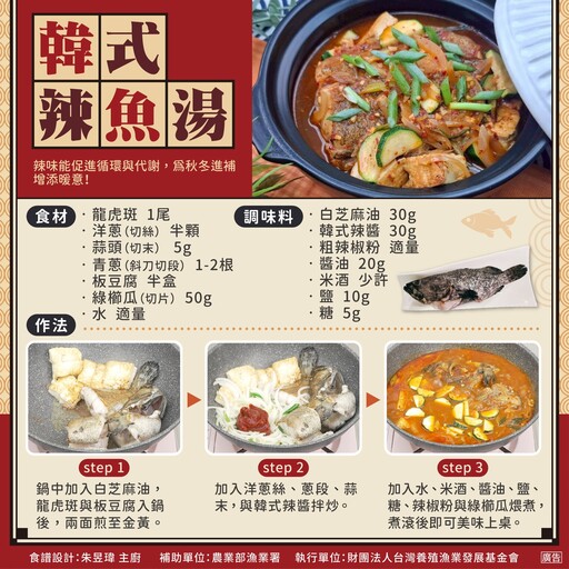 國產龍虎斑結合韓式滋味 簡單步驟煮出美味「辣魚湯」