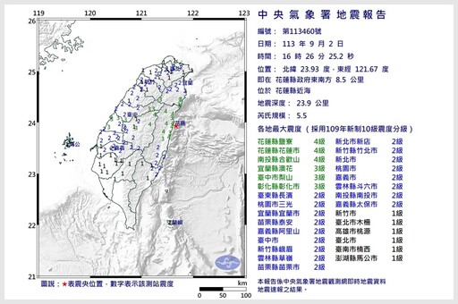 快訊／花蓮規模5.5地震 雙北有感「搖晃15秒」