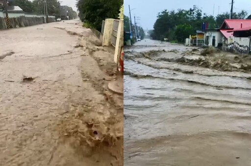 花蓮瑞穗鄉瑞祥村大排潰堤水淹到馬路 鄉民跳腳：完了～家裡淹水了