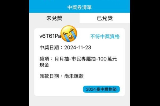 崩潰了！爽中台中購物節100萬現金 他因「這原因」不能領獎