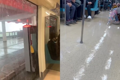 【有片】台北淡水暴雨！捷運車廂「淹水如小河」畫面曝光 乘客：根本是滑水道