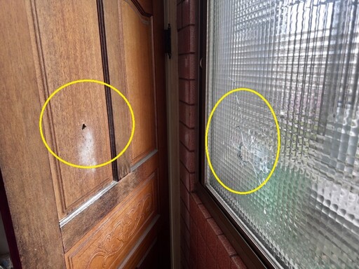 醉男突掏槍射擊 大樓陽台玻璃窗有彈孔嚇壞住戶