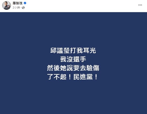 邱議瑩稱要去驗傷 羅智強諷：了不起的民進黨