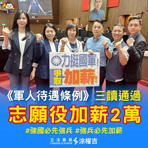 立院三讀志願役加給增至3萬 國防部說話了