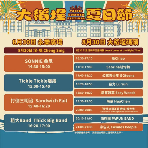 大稻埕煙火8/30最終場!煙火秀時間一次看