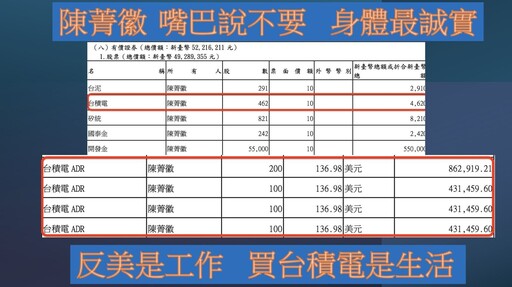 翁曉玲被抓包邊唱衰邊持有上千萬台積電股票 綠委揭「這4位」藍委也有買