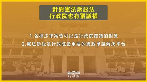 提《憲訴法》修法條文覆議 政院：不能違反權力分立與制衡原則