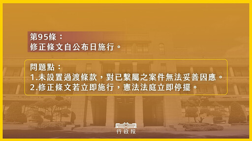 提《憲訴法》修法條文覆議 政院：不能違反權力分立與制衡原則