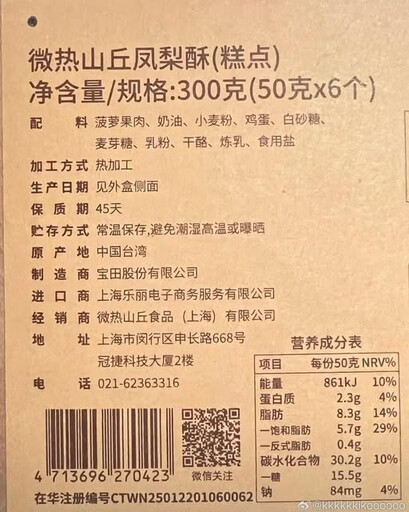 鳳梨酥包裝標「中國台灣」引熱議 微熱山丘：中國經銷商可能應當地法令重標