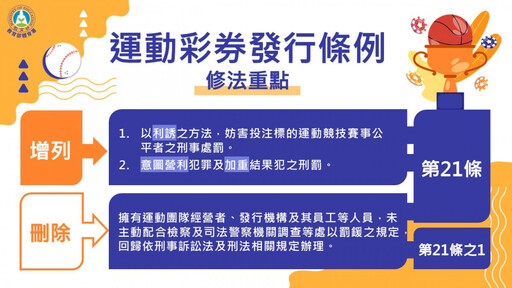 政院拍板《運彩條例》修法 利誘妨賽事公平致人於死者 最重可無期徒刑、併5000萬罰金