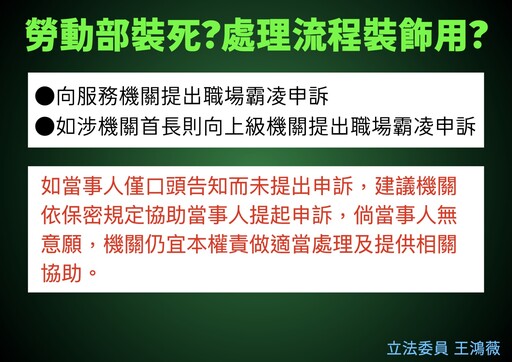 勞動部分署霸凌自殺案後台硬｜王鴻薇︰沒人敢動土皇帝？