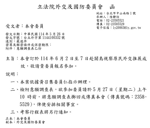 國軍加薪修法誤傳因4立委訪關島喊卡 黃仁:出訪行程事前早已通報朝野黨團