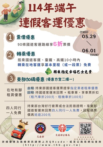 端午連假搭客運 享多項公共運輸優惠