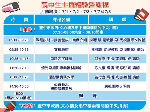 超人氣「高中生主播體驗營」免費報名中! 中市新聞局長邀你挑戰主播夢