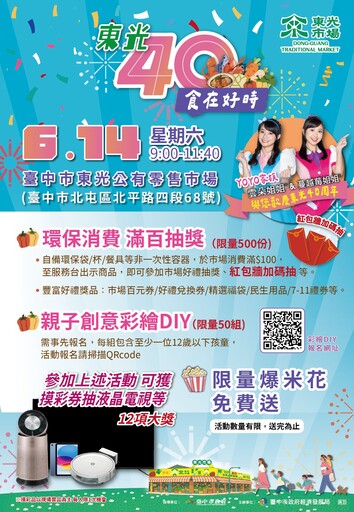 綠色消費抽大獎、拚環保！ 歡慶台中東光市場40週年 YOYO姐姐6/14現身同樂