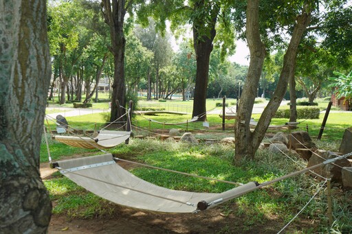 夏日避暑新去處! 建設局長視察后里森林公園「搖籃遊戲場」遮陽設施
