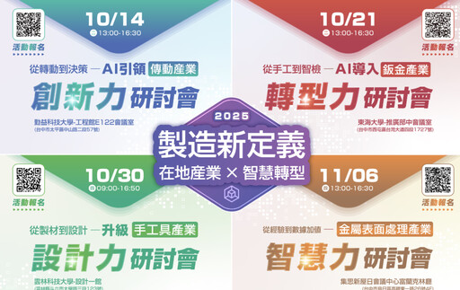 金屬中心自10/14起 《製造新定義》系列研討會登場 產業轉型新契機不容錯過