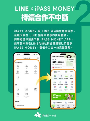 一卡通宣布持續與LINE平台深度合作 提前下載iPASS MONEY APP 讓LINE中錢包、轉帳、繳費服務不間斷